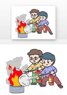 发生火灾使用消防用品漫画