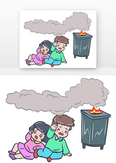 手绘卡通一氧化碳中毒人物