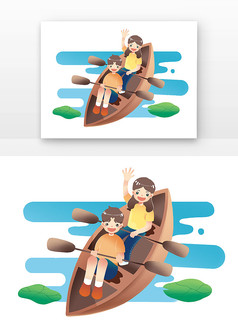 男孩女孩划船主题插画元素