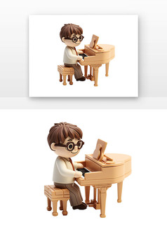 卡通立体弹钢琴男孩
