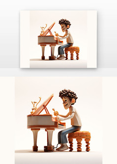 卡通立体男孩钢琴