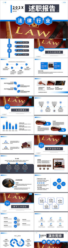 蓝色法律行业述职报告PPT模板