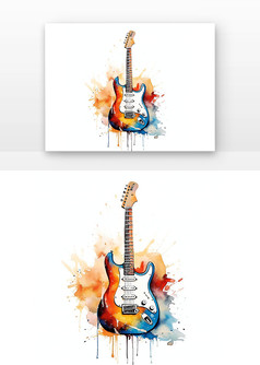 彩色立体简约吉他插图