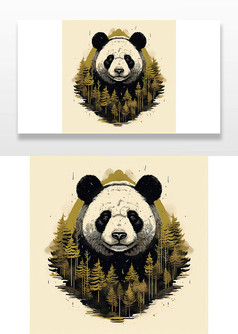 森林中的熊猫插画背景