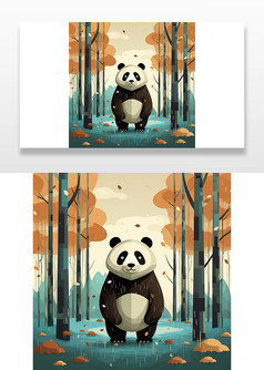 注视前方的熊猫动物插画