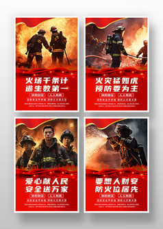 红色消防安全标语宣传挂画