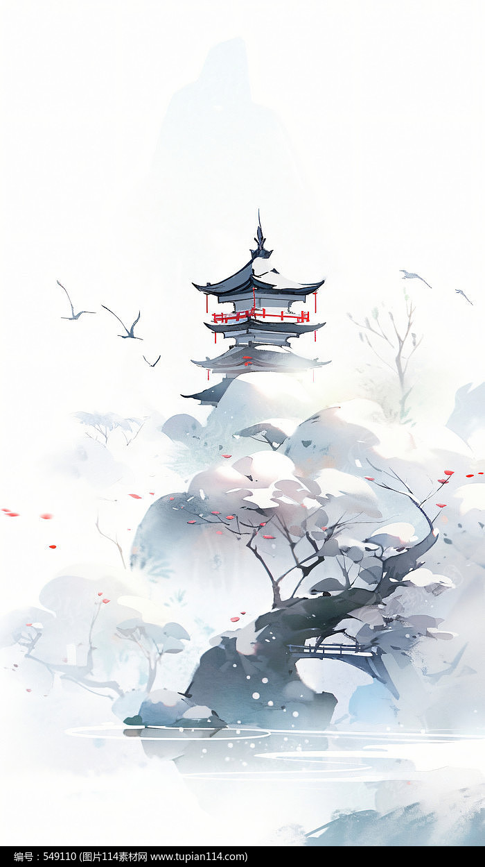 水墨山水背景插画