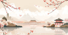 中国风山水风景建筑
