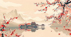 创意中国风山水建筑