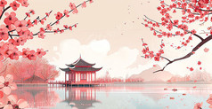 中国风国潮山水建筑