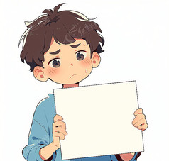 卡通男孩手举纸牌
