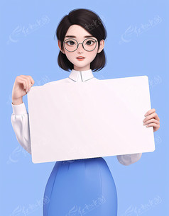 手拿空白纸牌的卡通人物