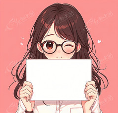 可爱手举纸牌的女孩