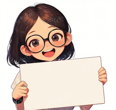 戴着眼镜手举纸牌女孩