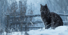 雪地里坐立的小猫