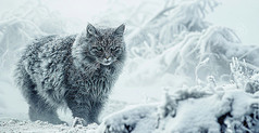 覆盖雪的小猫