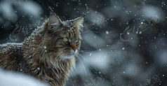 雪地里的一只猫