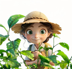 草帽草丛里的小女孩