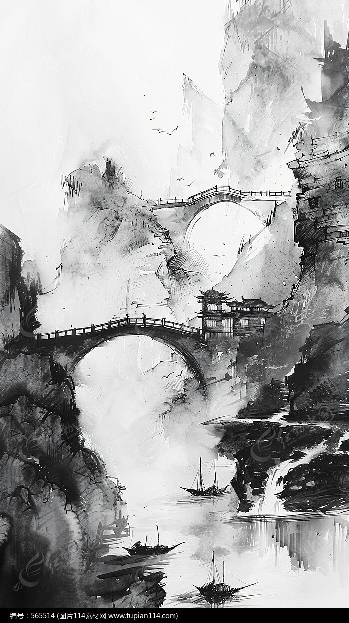 中国风山水风景插画