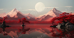 红色山峰山脉图片