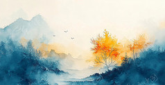 自然风光水彩风景图