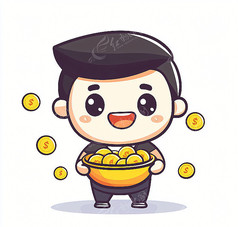 可爱的男孩捧着金币